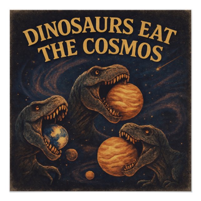 Póster Dinosaurios Comen el Cosmos – Dinosaurio Espacial  (Anverso)