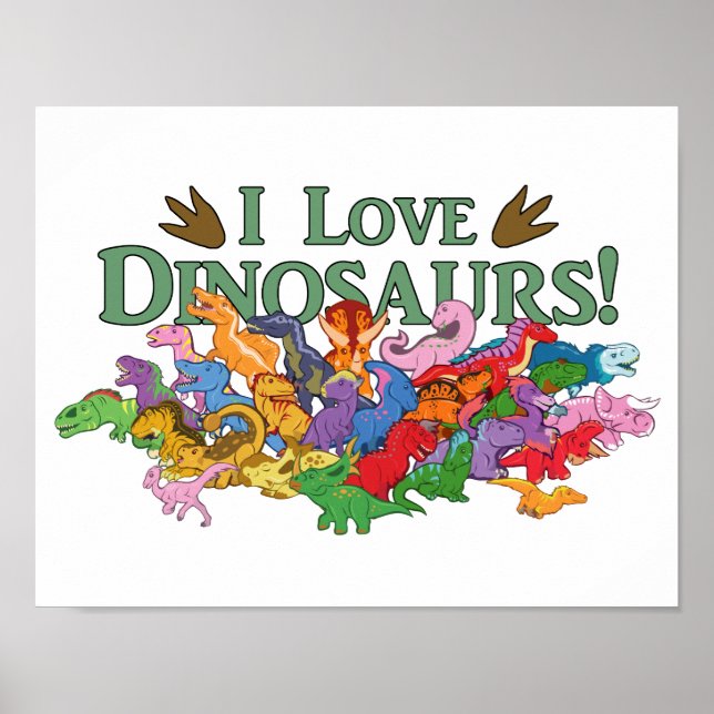 Póster Dinosaurios cortos y coloridos (Frente)
