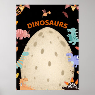 Póster Dinosaurios de acuarela adorable con huevo de Dino