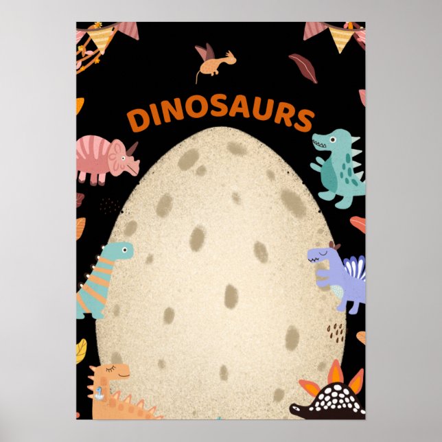 Póster Dinosaurios de acuarela adorable con huevo de Dino (Frente)