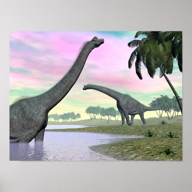 Póster Dinosaurios de Brachiosaurio en la naturaleza - Re (Frente)