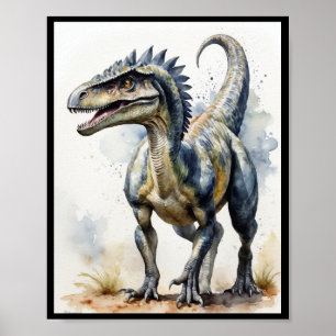 Póster Dinosaurios de color de agua Velociraptor Theropod