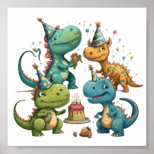Póster Dinosaurios de cumpleaños felices