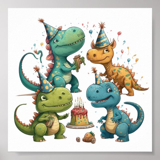 Póster Dinosaurios de cumpleaños felices (Frente)