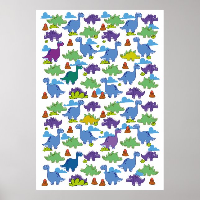 Póster Dinosaurios de dibujos animados lindos (Frente)