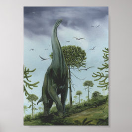 Póster Dinosaurios de época, Sauroposidon con pájaros vol