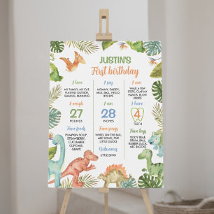 Póster Dinosaurios de la selva Rótulo de primer cumpleaño