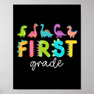 Póster Dinosaurios De Primer Grado De Vuelta A La Escuela
