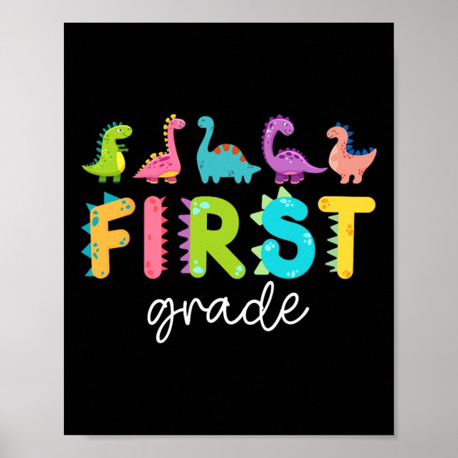 Póster Dinosaurios De Primer Grado De Vuelta A La Escuela (Frente)