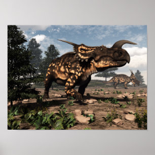 Póster Dinosaurios del Einiosaurus en el desierto - 3D