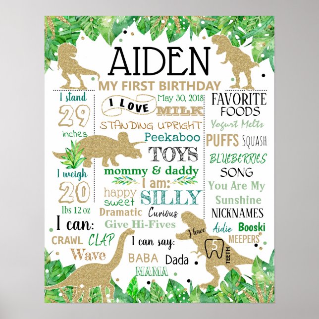 Póster Dinosaurios Dino Aniversario del niño de la placa  (Frente)