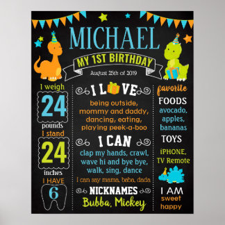 Póster Dinosaurios Dino Primer signo de cumpleaños para u