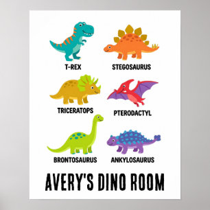 Póster Dinosaurios Educativos Coloridos para Habitación d