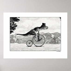 Póster Dinosaurios en bicicletas - T-Rex
