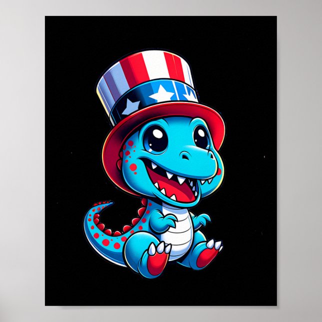 Póster Dinosaurios Feliz 4 De Julio Día De La Independenc (Frente)