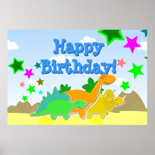 Póster Dinosaurios Feliz cumpleaños Poster