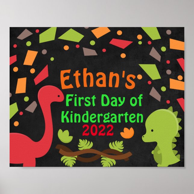 Póster Dinosaurios pequeños primer día de clases (Frente)
