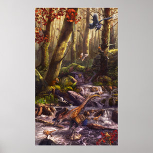 Póster Dinosaurios plumas de la temprana China cretácica