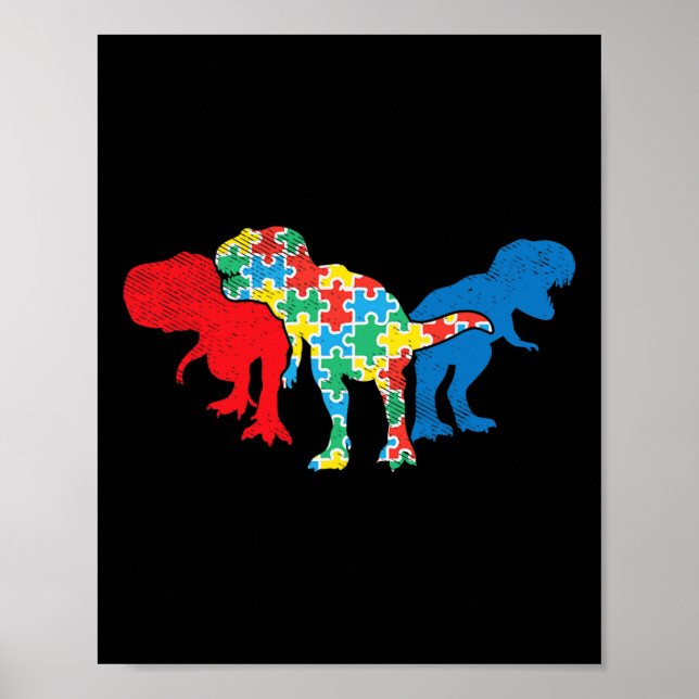 Póster Dinosaurios Puzzle Dino Autism Sensibilización Asl (Frente)