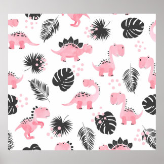 Póster Dinosaurios rosados: Patrón de niños.