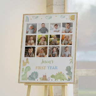 Póster Dinosaurios Rótulo de foto de primer año de cumple