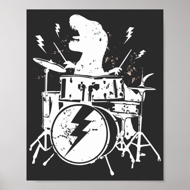 Póster Dinosaurios Tambores Música Reproduciendo T rex (Frente)