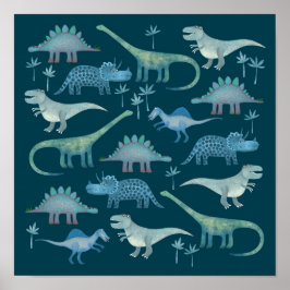 Póster Dinosaurios Verde Oscuro