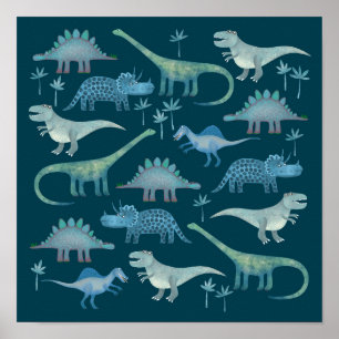 Póster Dinosaurios Verde Oscuro