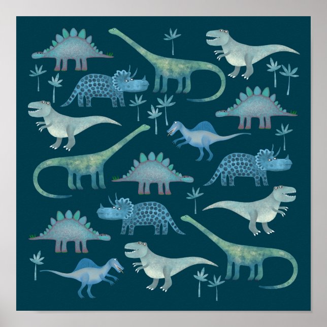 Póster Dinosaurios Verde Oscuro (Frente)