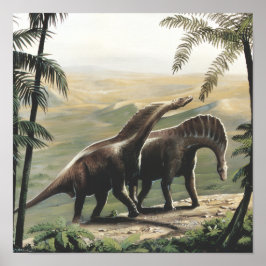 Póster Dinosaurios Vintage, Amargasaurus con Palmeras
