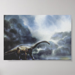 Póster Dinosaurios Vintage, Barapasaurus con nubes de tor
