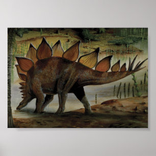 Póster Dinosaurios vintage, Stegosaurus, cola con arañas