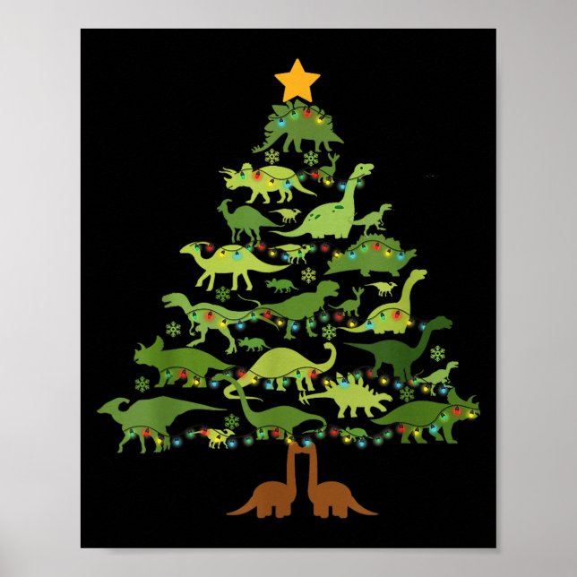 Póster Dinosaurs Christmas Kids Christmas Tree Funny Love (Frente)