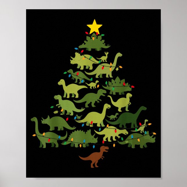 Póster Dinosaurs Christmas Tree Merry Dinomas Funny Famil (Frente)