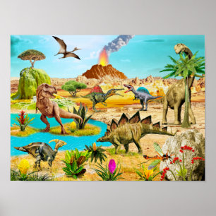 Póster Dinosaurs painting print for decoration room wall