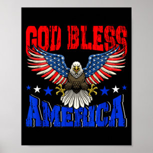 Póster Dios bendiga a América bandera águila americana 4