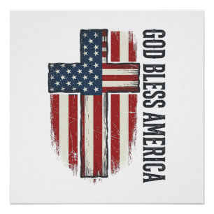 Póster Dios bendiga a América Diseño de cruz patriótica v