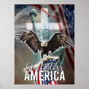 Póster Dios bendiga a Estados Unidos - Bandera estadounid