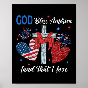 Póster Dios bendiga a Estados Unidos Cruz del Corazón Cri