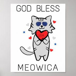 Póster Dios bendiga a Meowica Funny Patriotic America Cat