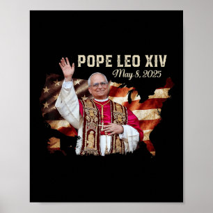 Póster Dios bendiga al Papa Leo Xiv America Flag Map