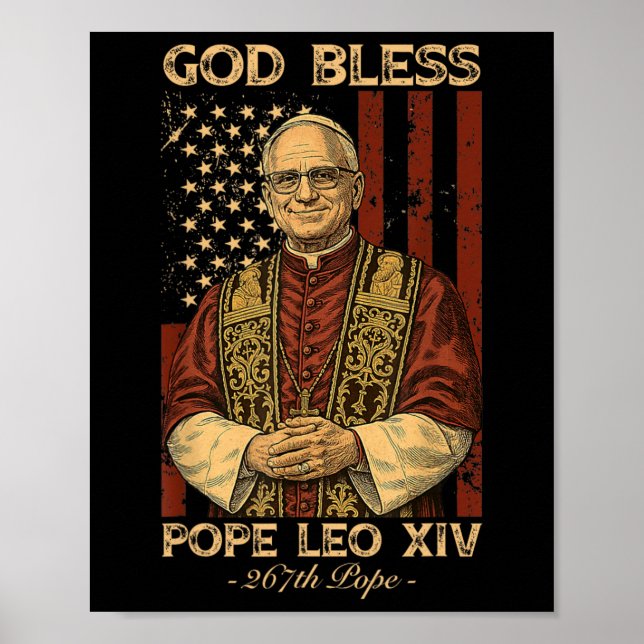 Póster Dios bendiga al Papa León Xiv Robert Francis Prevo (Frente)