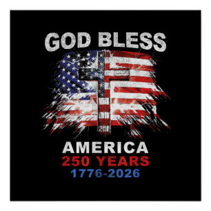 Póster Dios Bendiga América 250 Años 1776-2026 Cruz Crist