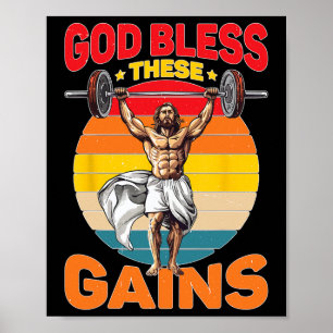 Póster Dios bendiga estos beneficios, construcción muscul