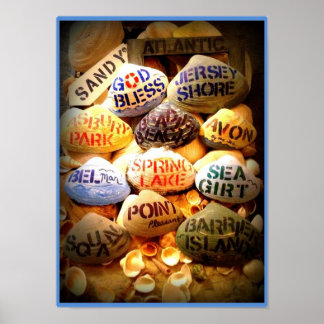 Póster Dios bendiga la costa de Jersey (frontera azul cla
