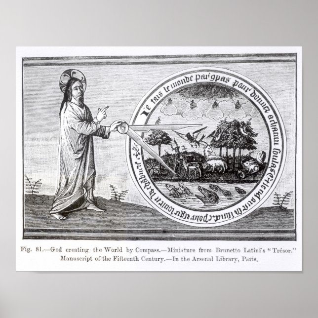 Póster Dios creando el mundo por brújula (Frente)