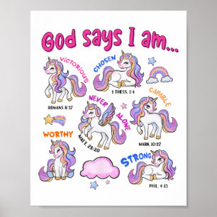 Póster Dios cristiano dice que soy una biblia unicornio v