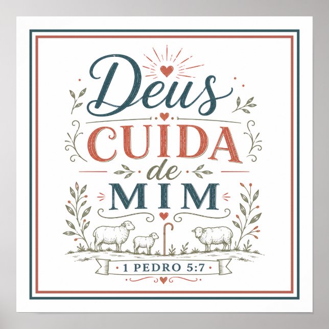 Póster Dios Cuida de Mí Frase Espiritual Cristiana (Frente)