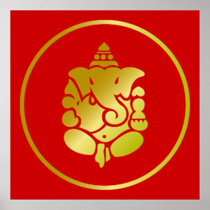 Póster Dios de oro Ganesha