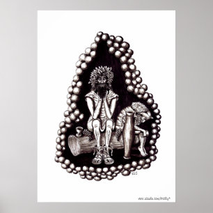 Póster Dios del Bacchus del dibujo blanco y negro del